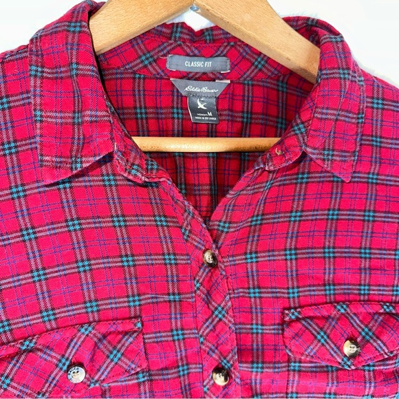 Eddie Bauer Womens M Red Scotch Tartan Plaid Button Up Classic Fit Flannel Shirt - Picture 3 of 8